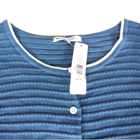 Blue Cardigan Sweater with Cream Details - Picture 3 of 5